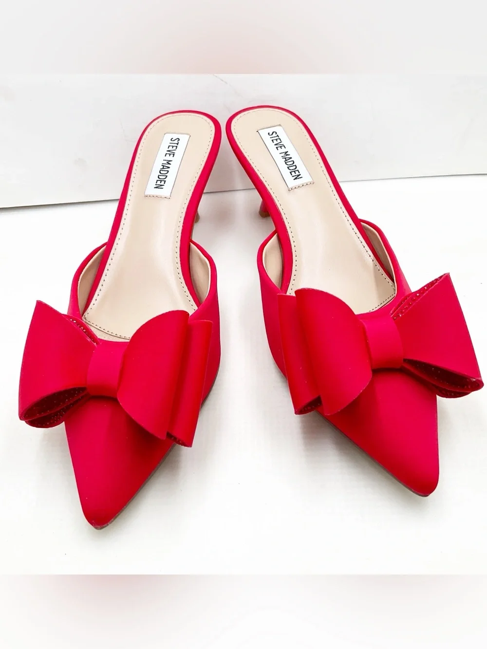 🆕{Steve Madden} Method Red Pointed-Toe Bow Mules - Picture 7 of 16